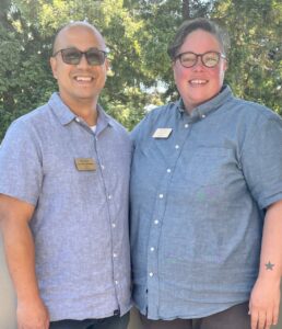 From left: Glenn DeGuzman, Ed.D. (he/him), Associate Dean of Students & Director of Residential Life; Amber Ulmer, M.S. (she/they) Associate Director of Residential Life